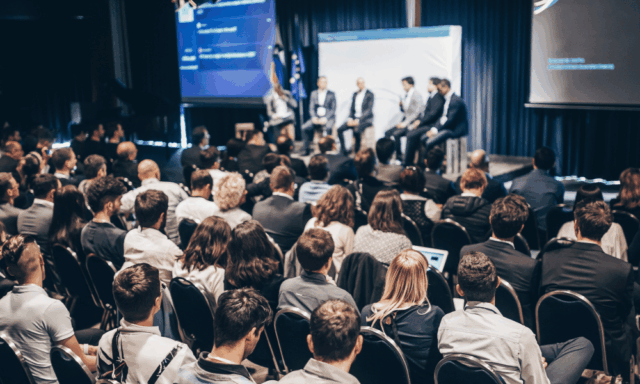A roundtable presentation at a marketing conference.