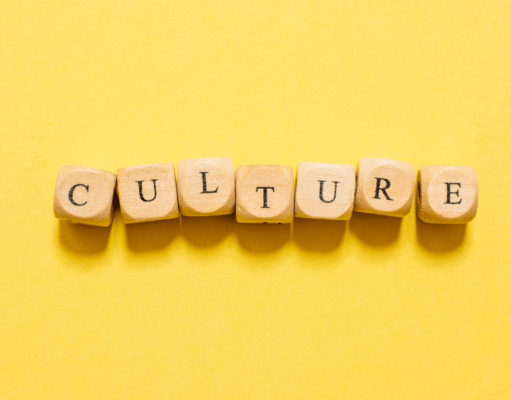 The Cultural Power of Branding: How Brands Influence Norms, Values, and Trust Letter blocks spelling out the word "culture" sit against a yellow background, emphasizing the cultural power of brands as the central theme of the piece.
